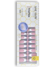 SheSlay Coffin Trio – Flex Gel French Tip Press-On Nails | 150pcs Pre-Colored Nail Extensions (Nail shape: Long- Coffin, Color: Pink)