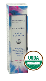 FACE SERUM for Dry Skin - Organic Vegan Argan Geranium (Lid: Cap)